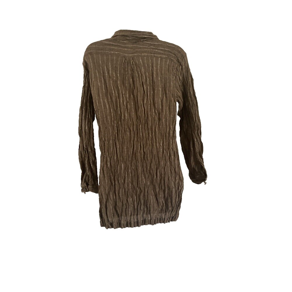 Chico’s Brown Metallic Crinkle Shirt Button Down Size 2 (L) Long Sleeve Tunic - Picture 6 of 8